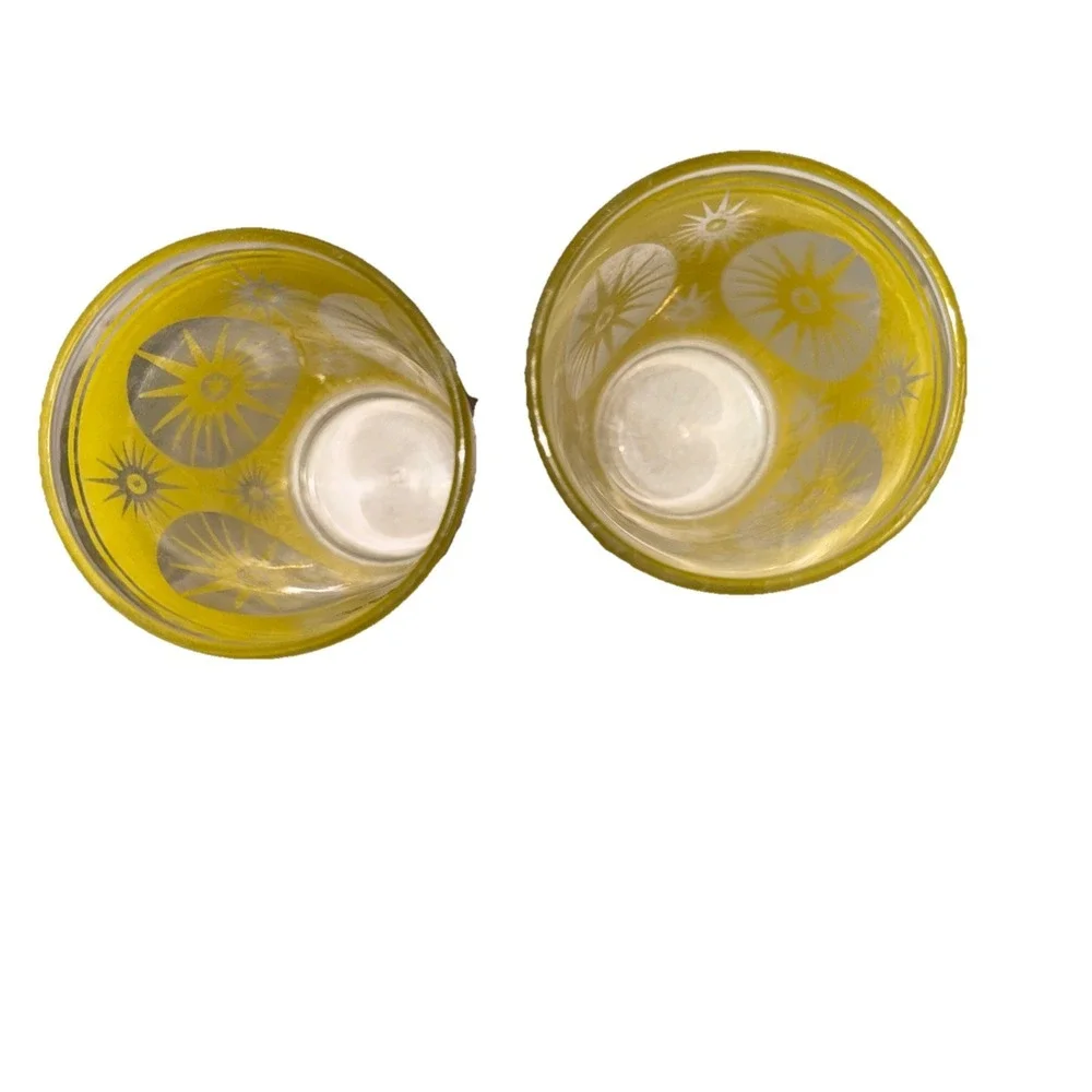 2pc Set Hazel Atlas Vintage MCM Yellow Sunburst Starburst Tumblers Glasses 4.75